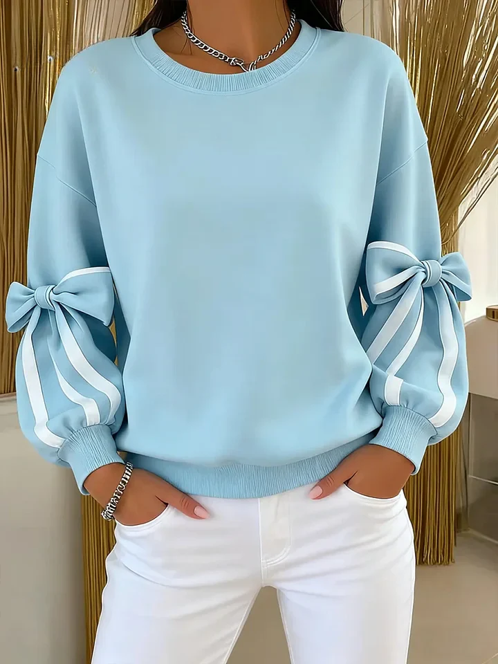 Fioravelle - Sweatshirt met Ronde Hals en Geknoopte Mouwen - Afbeelding 2