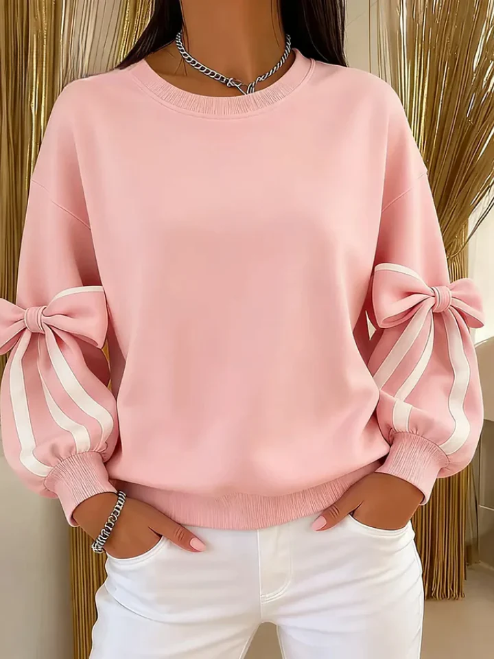 Fioravelle - Sweatshirt met Ronde Hals en Geknoopte Mouwen - Afbeelding 3