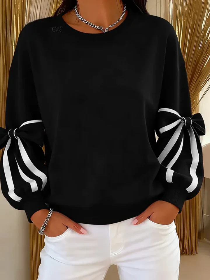 Fioravelle - Sweatshirt met Ronde Hals en Geknoopte Mouwen - Afbeelding 4