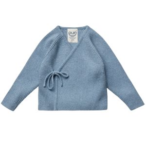 Puri Organic – Overslag vestje gebreid rib – Smoky blue