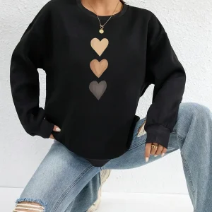 Belle - Sweatshirt voor Vrouwen met Bedrukt Drie Hartjes, Casual met Lange Mouwen