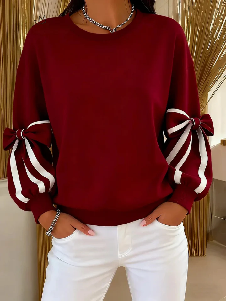 Fioravelle - Sweatshirt met Ronde Hals en Geknoopte Mouwen - Afbeelding 5