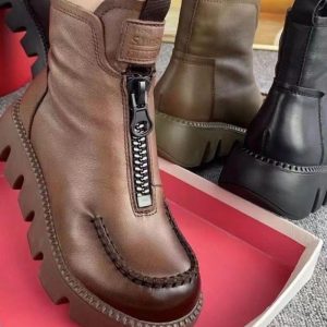 Coralie - Leren enkellaarsjes voor dames met retro platform